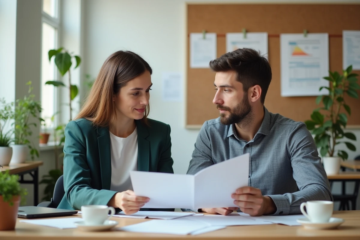 Conseiller emploi et demandeur de travail en entretien dans une agence de recrutement française, illustration des secteurs qui embauchent actuellement