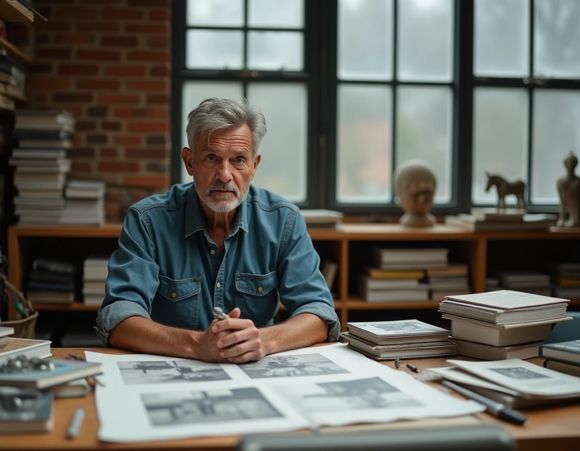 Directeur artistique au travail dans un atelier créatif, évoquant l'influence d'Antoine Pésery dans le milieu artistique