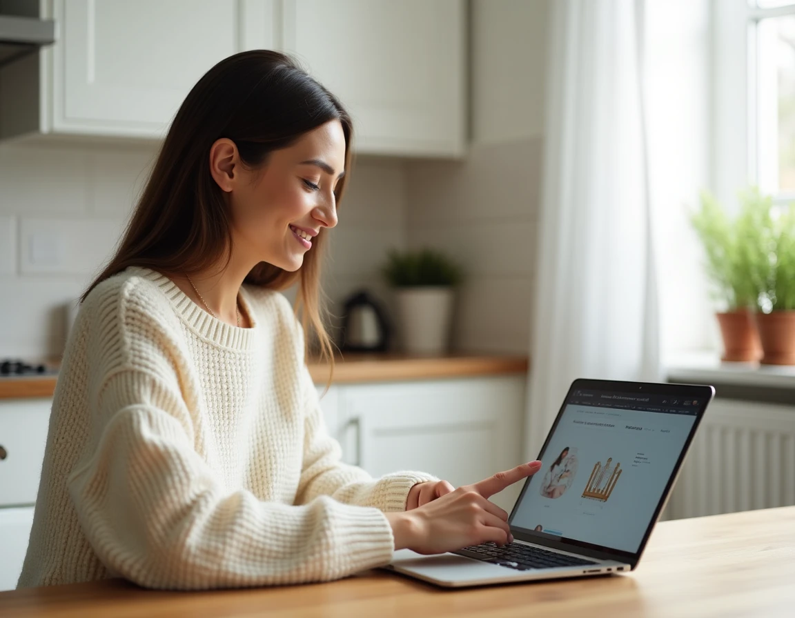 Femme consultant une liste de baptême en ligne sur son ordinateur pour offrir une contribution