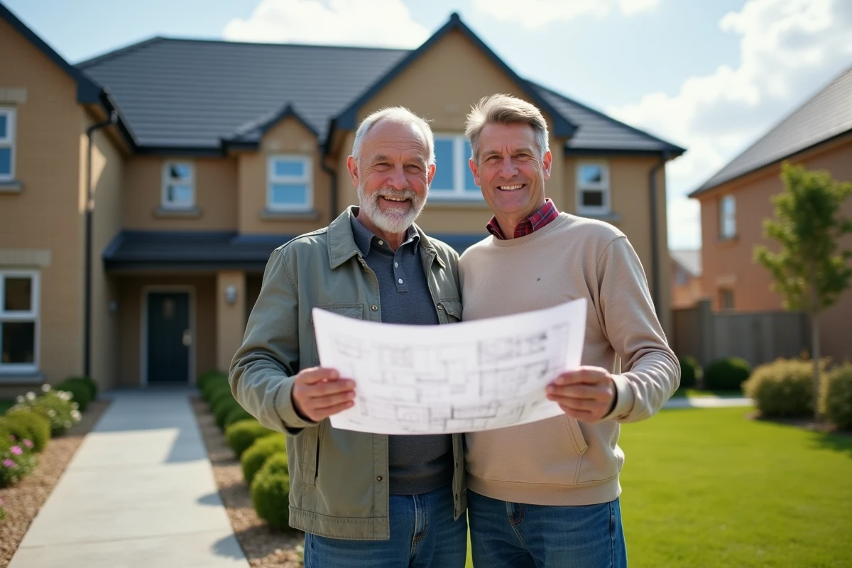 Couple devant une maison neuve en planification résidentielle