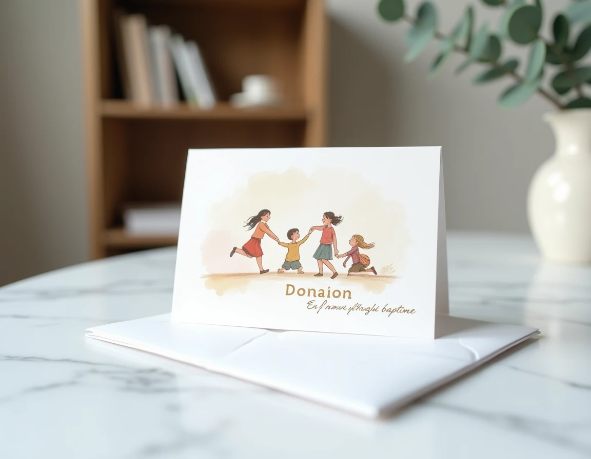 Carte de don à une association caritative faite au nom d'un enfant pour son baptême